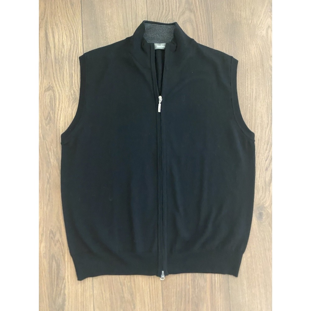 Neiman Marcus‎ Merino Wool Blend Sweater Vest Full Zip Black Men's Large